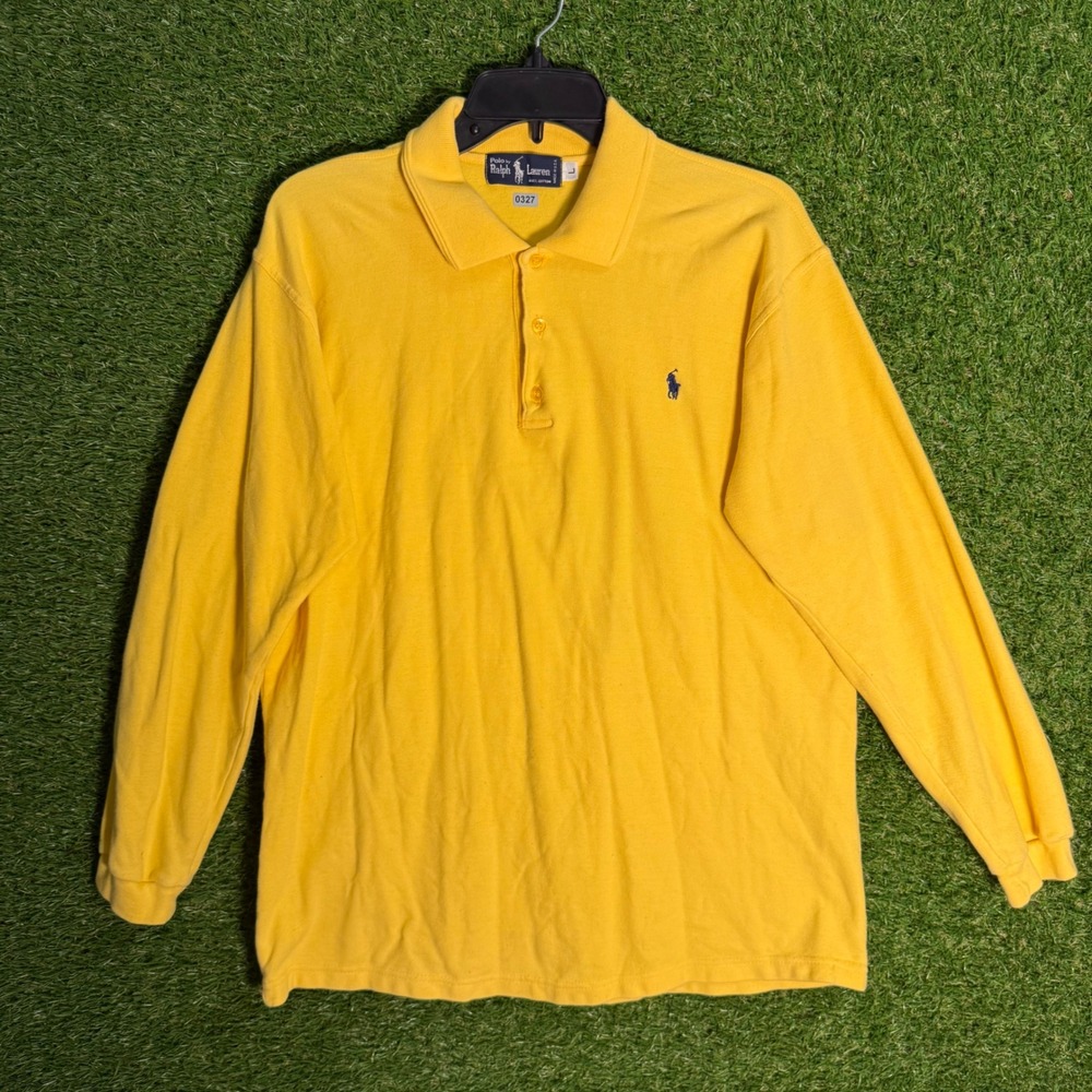 Vintage Ralph Lauren Polo‎ Shirt Mens L Yellow Long Sleeve Cotton Casual Classic